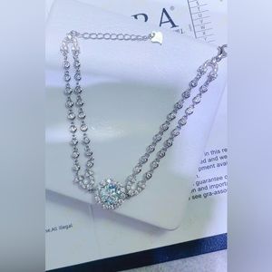 Blue Moissanite Diamond Women’s Sterling Silver Elegant Vintage Bracelet